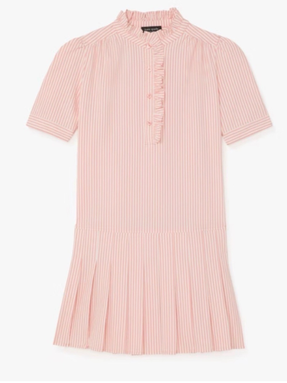 Kate Spade Seersucker Pink and White Striped Ruffle Pleat Dress